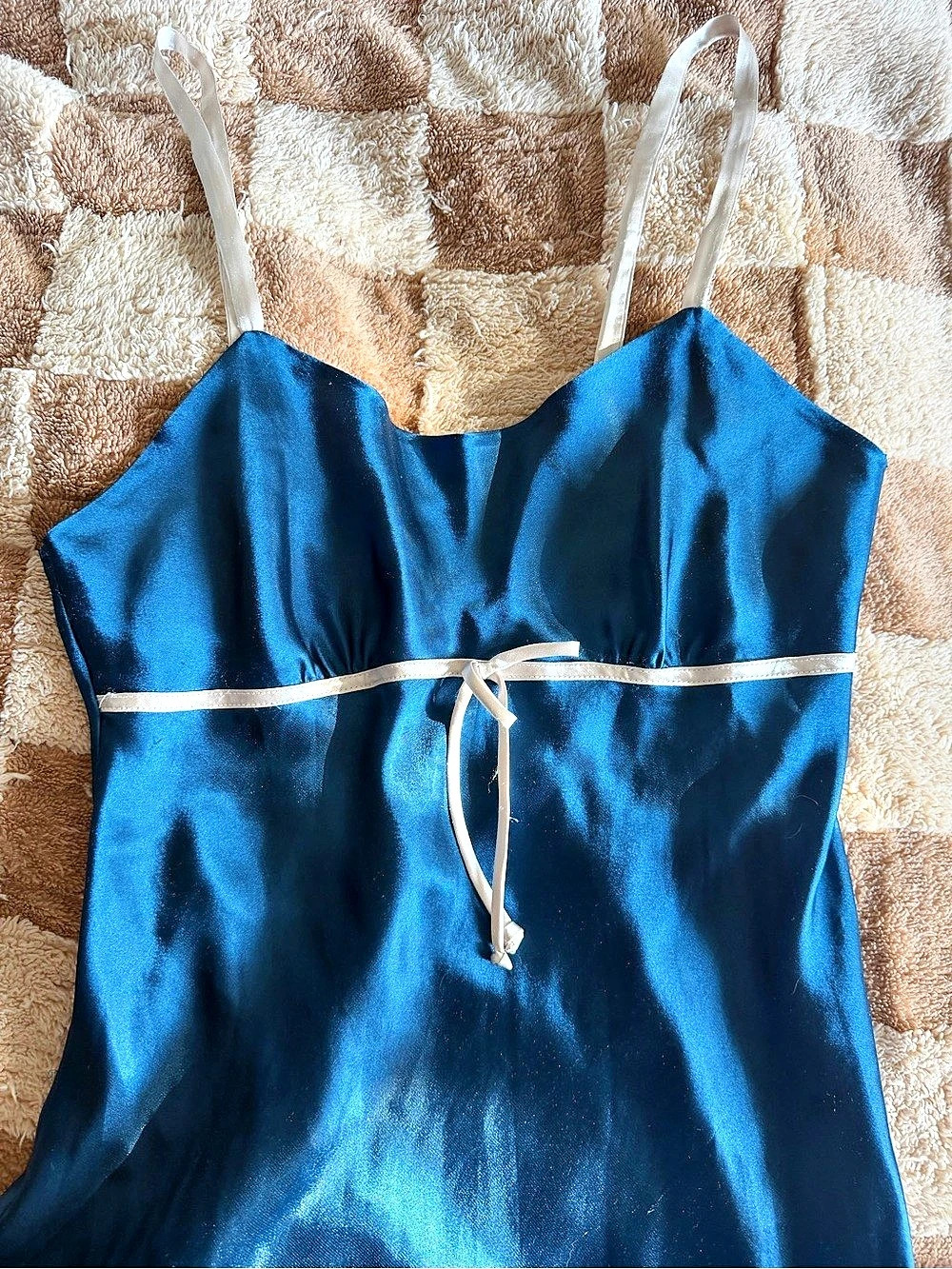 Jones New York Vintage Jewel Blue Satin Maxi Dress Size Medium